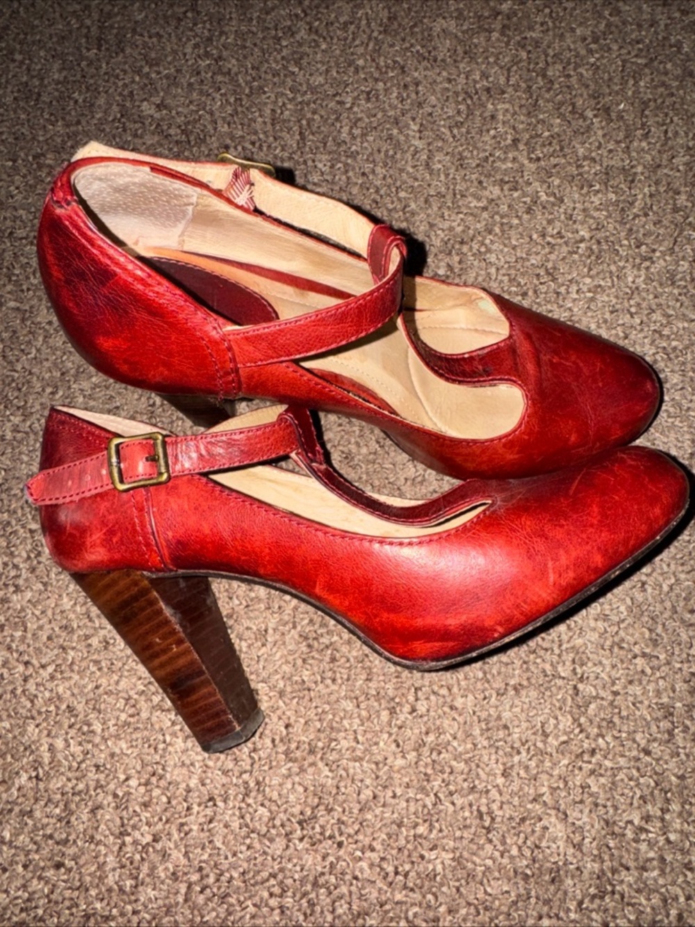 Frye Red Miranda Heeled Pumps with Ankle Strap